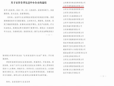 賀：山東天意機(jī)械股份有限公司被省政府評(píng)為全省先進(jìn)中小企業(yè)！